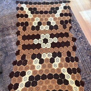 Handmade Hexagonal Crochet Blanket Brown Tan Cream